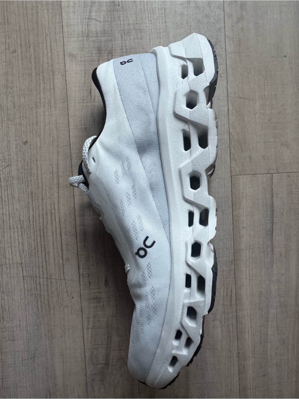 On Running Cloudmonster Mens Athletic Shoes in White/Black - Picture 5 of 6